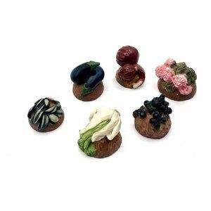 Vintage Miniature Vegetable Flower Figurine Set Hand Painted Dollhouse Aquarium